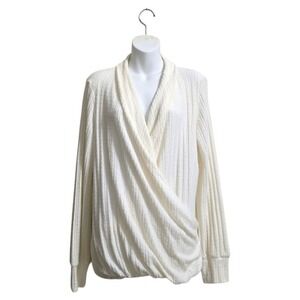 Maeve By Anthropologie Rafaela Hacci Surplice Faux Wrap Sweater In Ivory Sz L